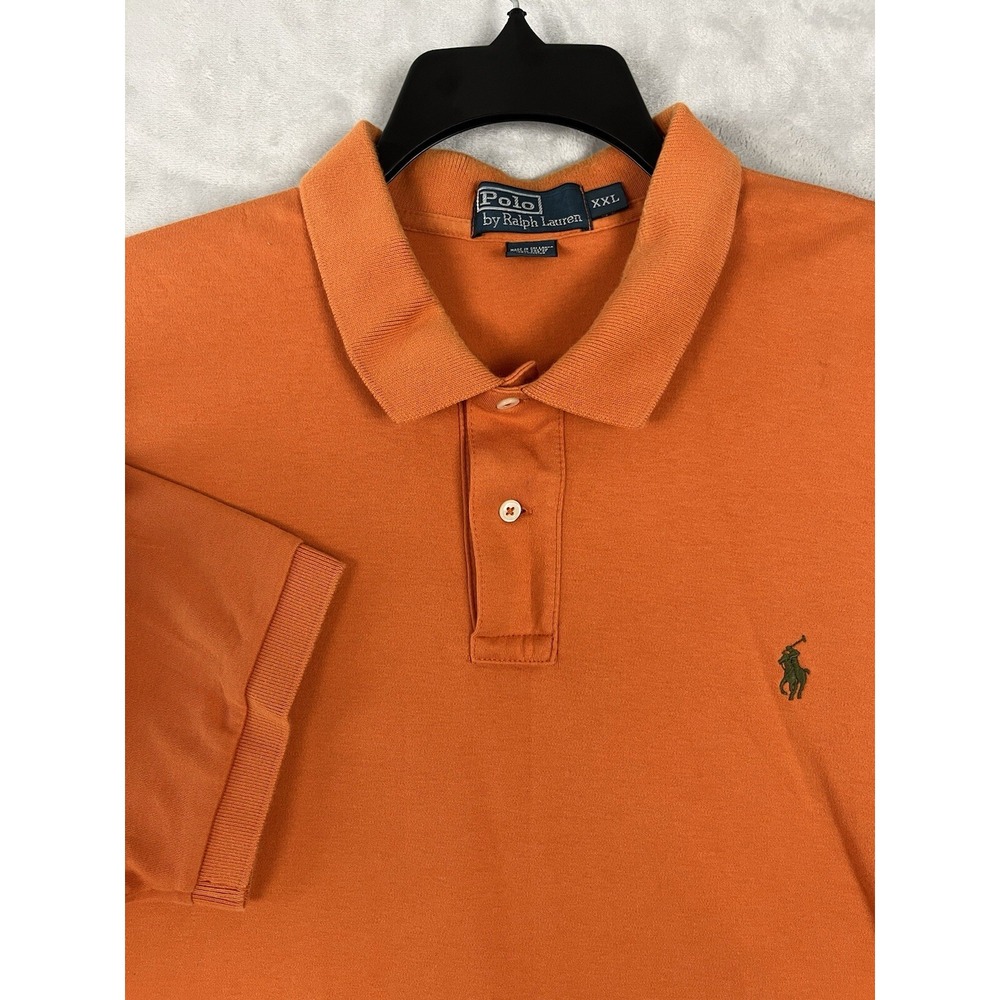 POLO RALPH LAUREN Men Polo 2XL Orange Short Sleeve 1/4 Button Pony Shirt Preppy